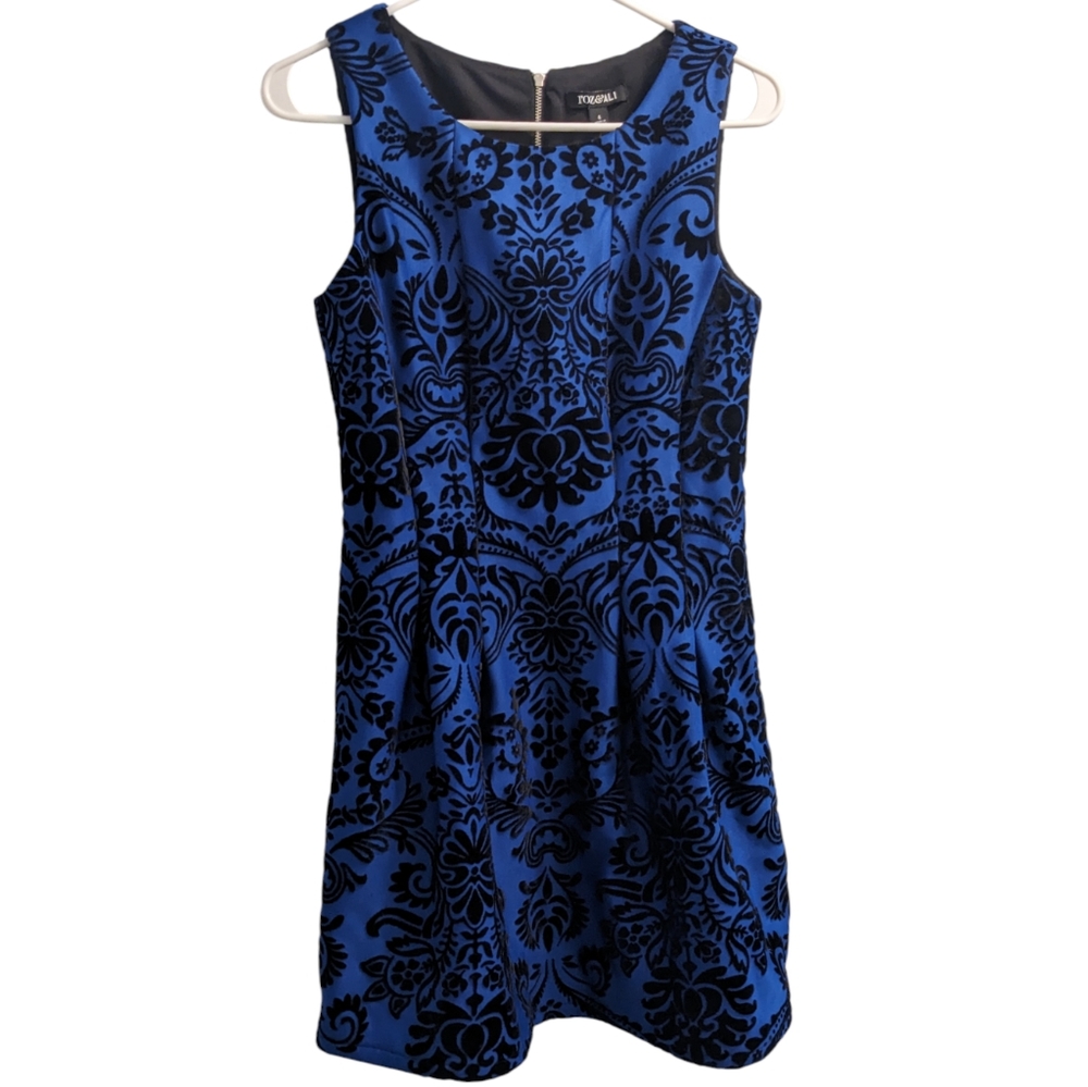 🆕 Roz & Ali Blue and Black Velvet Patterned Sleeveless Midi Dress 4